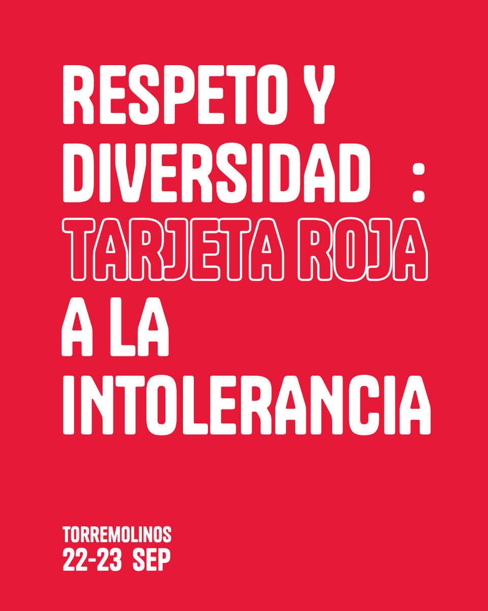 LGTBIand's tweet photo. Al igual que en el deporte, una tarjeta roja expulsa lo que vulnera la convivencia. 🟥

El VI Congreso LGTBI de Andalucía lo traslada así: freno a la intolerancia y al odio, y compromiso con el respeto, la igualdad y la diversidad como valor.

📅 22-23 septiembre
📍 Torremolinos https://t.co/tfK2fzUZ0C