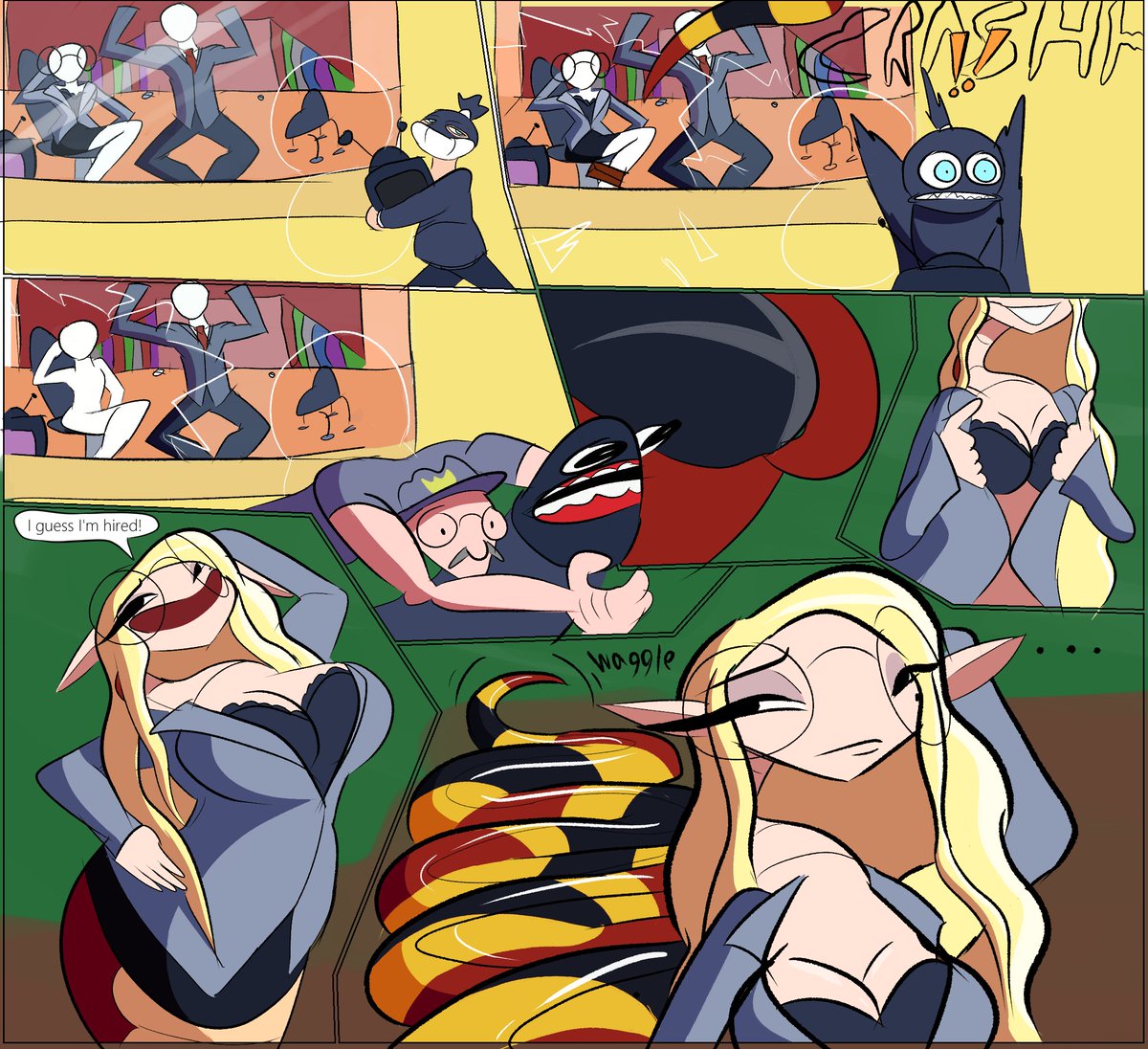 Jack_Munchy's tweet photo. New comic! So Sesena spots just the cutest office worker this side of the place they are in, right on time for lunch. Luckily, she is a master of disguise! I wonder how this plan'll turn out (1/4) #vore https://t.co/mJjTynteWf