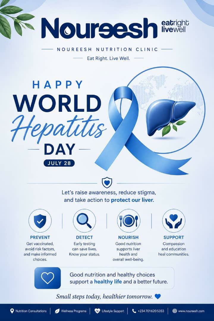 Noureesh's tweet photo. While nutrition is not a treatment for hepatitis, a balanced diet, adequate hydration, and healthy lifestyle choices can complement medical care and support wellbeing.
Let's encourage awareness, early screening and healthier choices.
#worldhepatitisday #healthyliving  #nutrition https://t.co/kn09umbApi
