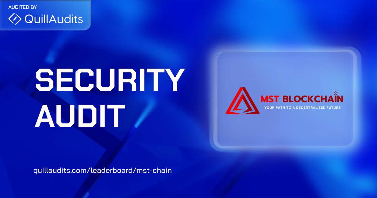 QuillAudits_AI's tweet photo. Completed the security audit for @MSTBlockchain 

MST Chain is an EVM-compatible Layer 1 blockchain designed for high-speed (4,000+ TPS), low-cost transactions using a Proof of Stake Authority (PoSA) consensus. Built for enterprise-grade applications, it powers use cases across fintech, supply chains, digital identity, and beyond.

The audit is now complete, helping strengthen the network ahead of continued ecosystem growth.

Read the full audit report 👇
https://t.co/v2ws1wH0HX