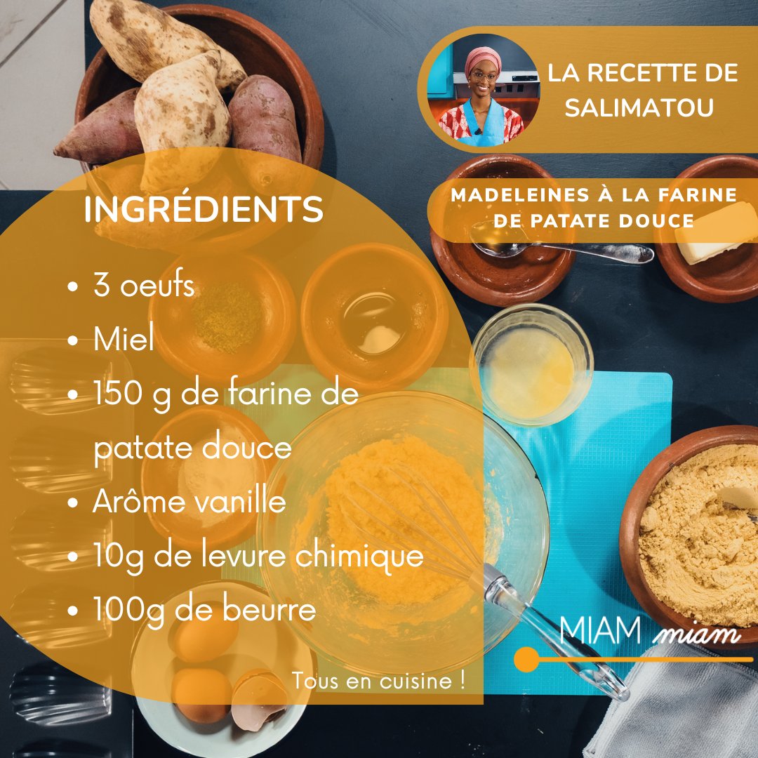 MaternellesDafr's tweet photo. Madeleines à la farine de patate douce : un goûter roboratif ! par Salimatou
#Lesmaternellesdafrique #TV5MONDE #Miammiam #madeleines #patatedouce #farine https://t.co/n1LXZUFbti