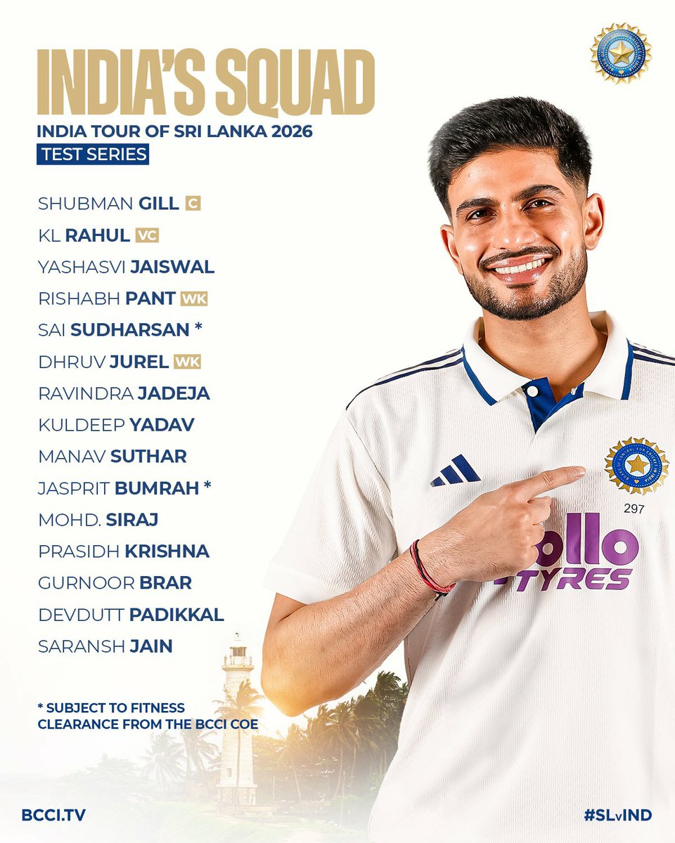 SouravShar53687's tweet photo. India's Tour Of Sri Lanka 02 Match Test Series Squad Announced 👇🏼👇🏼👇🏼

Happy to see Ravindra Jadeja,Rishabh Pant Back 😘😘

#india #indvssl #cricket #bcci #indiasquad #indiatourtosrilanka #testseries #indiavssrilanka https://t.co/27o72eXmZP