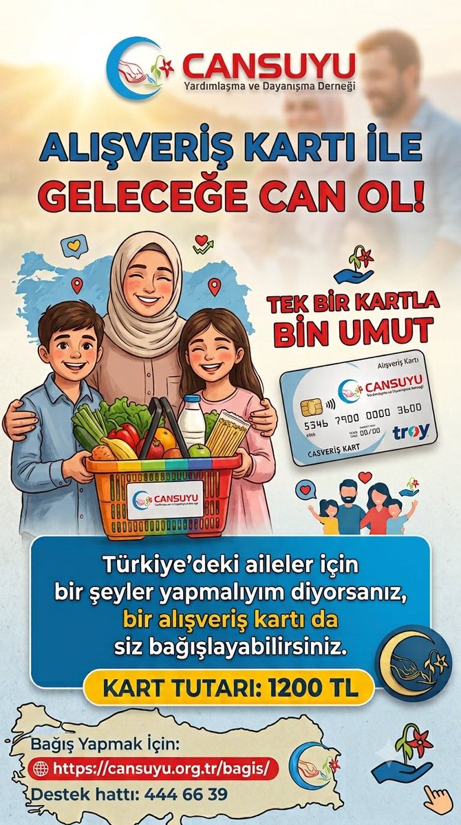 cansuyukayseri's tweet photo. ALIŞVERİŞ KARTI
Türkiye'deki aileler için bir şeyler yapmalıyım diyorsanız, bir alışveriş kartı da siz bağışlayabilirsiniz. @cansuyudernegi @cansuyukayseri https://t.co/2gcyqZ4T7V