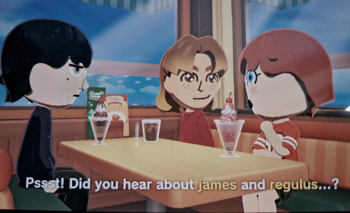 rabmeowing's tweet photo. aftg x marauders crossover in my tomodachi 
(Regulus rejected James earlier today) https://t.co/QWeS3b7hpK