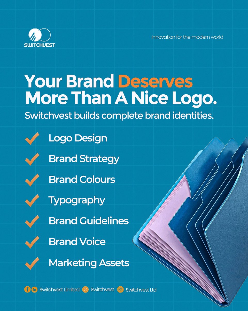 switchvest's tweet photo. Your logo is part of your brand.

Your reputation completes it.

A strong brand identity helps people recognize you, trust you, and remember you long after the first interaction.

📩 Ready to build a brand that stands out? Let's talk.

#BrandIdentity #Branding #SwitchVest https://t.co/Tstlfex4sd