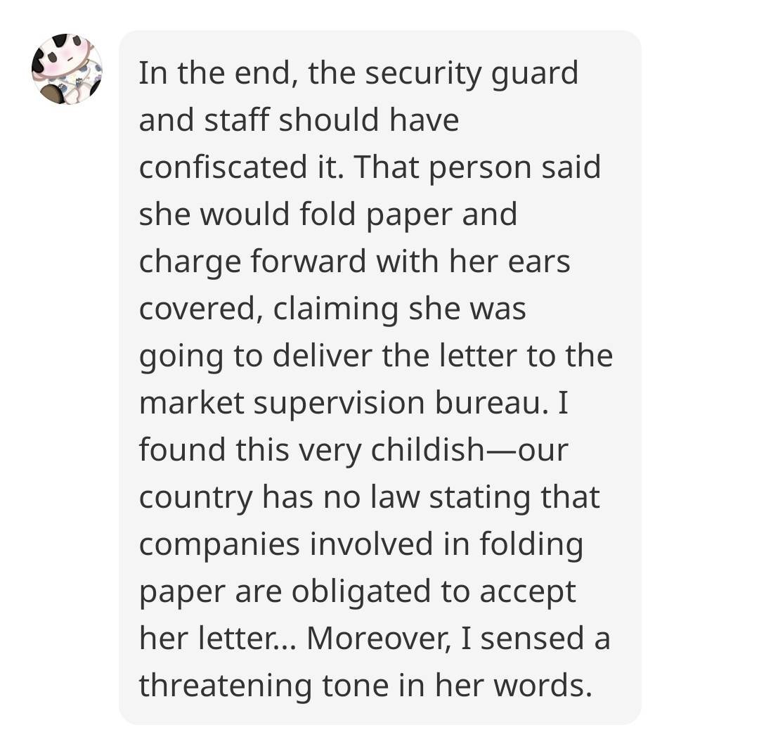 pinkcrispss's tweet photo. antis really don't take a break, why are they not learning? they think after the cow dung incident they would easily let anyone send anything anymore?? context: antis came to HQ & getting mad at security & receptionist about a joint letter sent to PG. 

atleast valko supporters understood that they can't even send positive letters & didn't come to harass people there forcing them to accept. and idk where they gotten the rule saying that PG obligated to receive letters. then went on to report to the bureau? lol so insufferable. just stick to emails haha