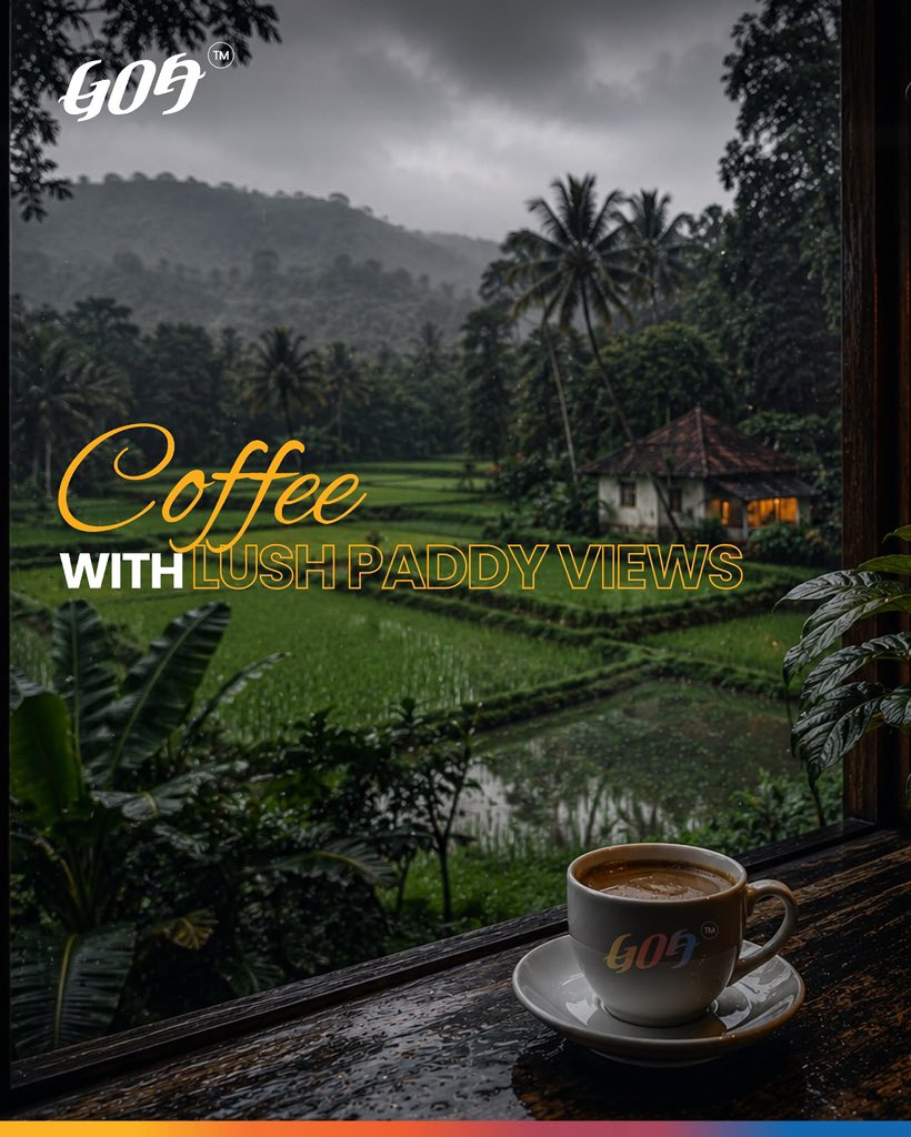TourismGoa's tweet photo. There's something magical about Goa in the monsoon. A steaming cup of coffee, the sound of falling rain, and a view that makes you want to stay a little longer. Which cosy corner in Goa would you choose for your perfect rainy-day escape?
#GoaTourism #MonsoonInGoa #ExploreGoa #VisitGoa #GoaDiaries
