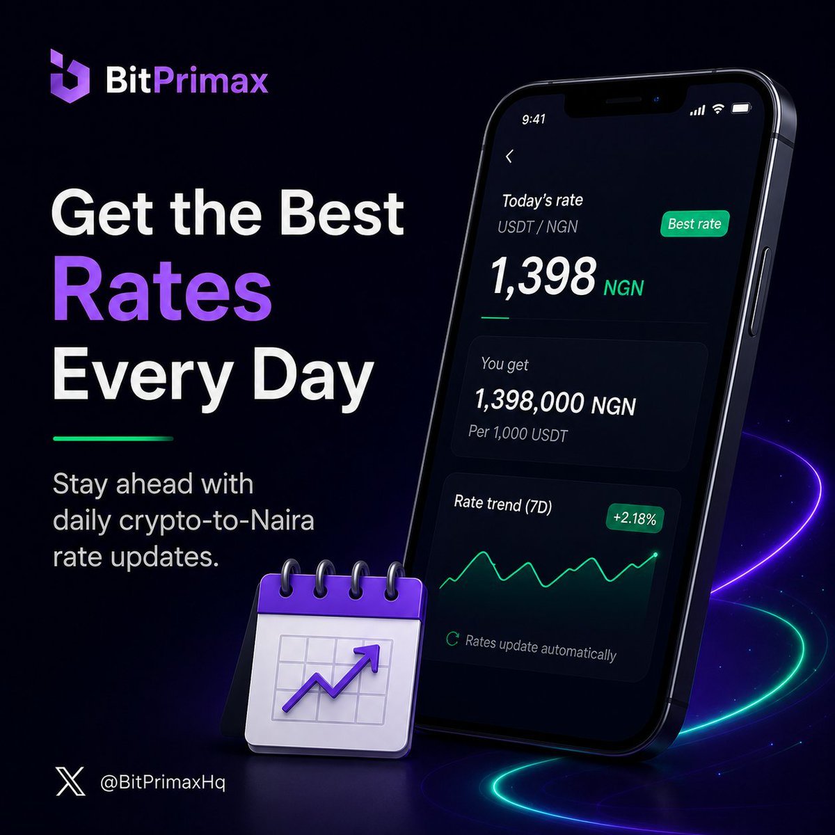 BitprimaxHQ's tweet photo. Your crypto deserves more Naira.

With BitPrimax, you get the best crypto-to-Naira rates in the market, fast bank payouts, and support you can rely on.

Join our community for hot weekly giveaways https://t.co/2xoJsDUjuQ

Follow @BitPrimaxHq for live rate updates, smarter selling tips, and new BitPrimax product drops.