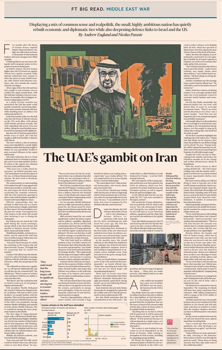 gdalmiathinks's tweet photo. How the UAE is trying to balance Iran, Israel, and the US. Good long-read piece in today's FT. https://t.co/J3tPIlPKM3