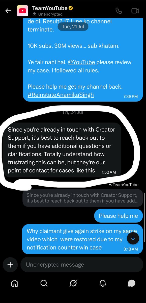 anamikasingh291's tweet photo. Please YouTube team I want your human review my case,

Please help me to restore my terminated channel it’s my humble request

@JioHotstar @hotstar_helps @TeamYouTube I want my channel back due to same copyright strike on my same video my channel get terminated, please help me https://t.co/HPP06B6BUt