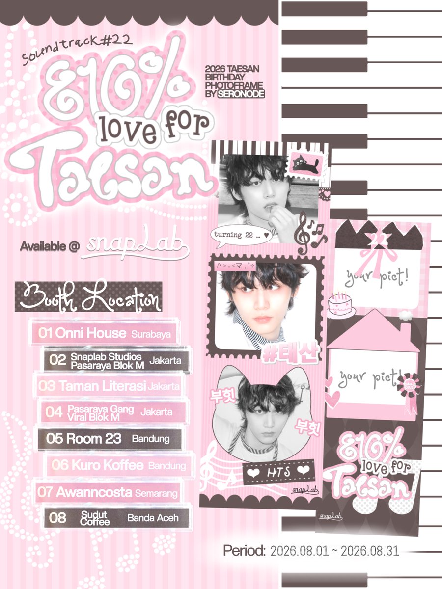 seaofhan's tweet photo. ♬ Soundtrack #22 : 810% love for TS ❤ ゙⠀
2026 taesan photobooth event by @seronode (on x)
♪ available @ snaplab only
♪ 2026.08.01 ~ 2026.08.31
♪ details on poster
#Soundtrack22TS
#TAESAN #태산 #BOYNEXTDOOR https://t.co/nUTcn1R2XS