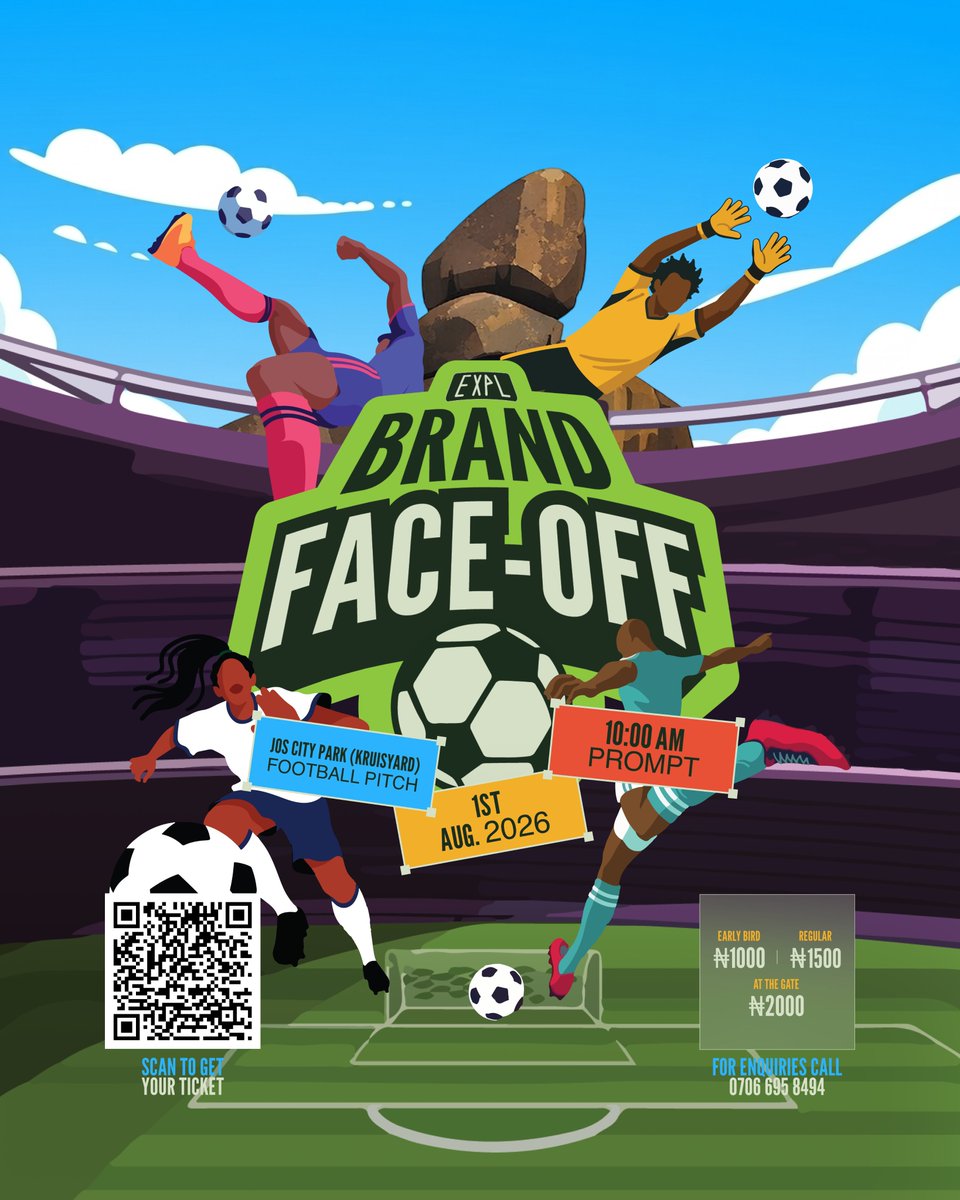 SlimNazi's tweet photo. Experience Plateau Brand Face-Off is here! 

8 fashion brands. 8 custom jerseys. One football pitch. One champion. 

Get ready for an unforgettable showdown where fashion meets football!

📅 Date: Saturday, 1st August 2026
🕙 Time: 10:00 AM
📍 Venue: Kruiseyard Football Pitch https://t.co/S26c7p1fDD
