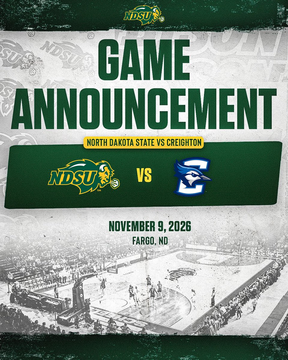 NDSUwbb's tweet photo. Bison and Bluejays in Fargo!

🆚: Creighton
📅: Monday, November 9
🏟️: Scheels Center https://t.co/nvODqxPyUx