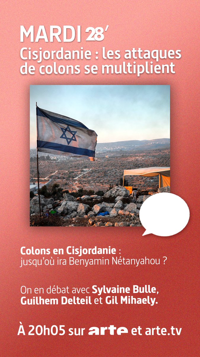 28minutes's tweet photo. 🗨️ Colons en Cisjordanie : jusqu’où ira Benyamin Nétanyahou ?

👉 Sylvaine Bulle, sociologue, spé. des conflits et d'Israël
👉 @GuilhemDelteil, grand reporter à RFI
👉 @MihaelyGil, historien, P. du conseil scientifique de la revue Conflits

🔗 https://t.co/iUN6cd1slv https://t.co/JV0ZrjGJ6n