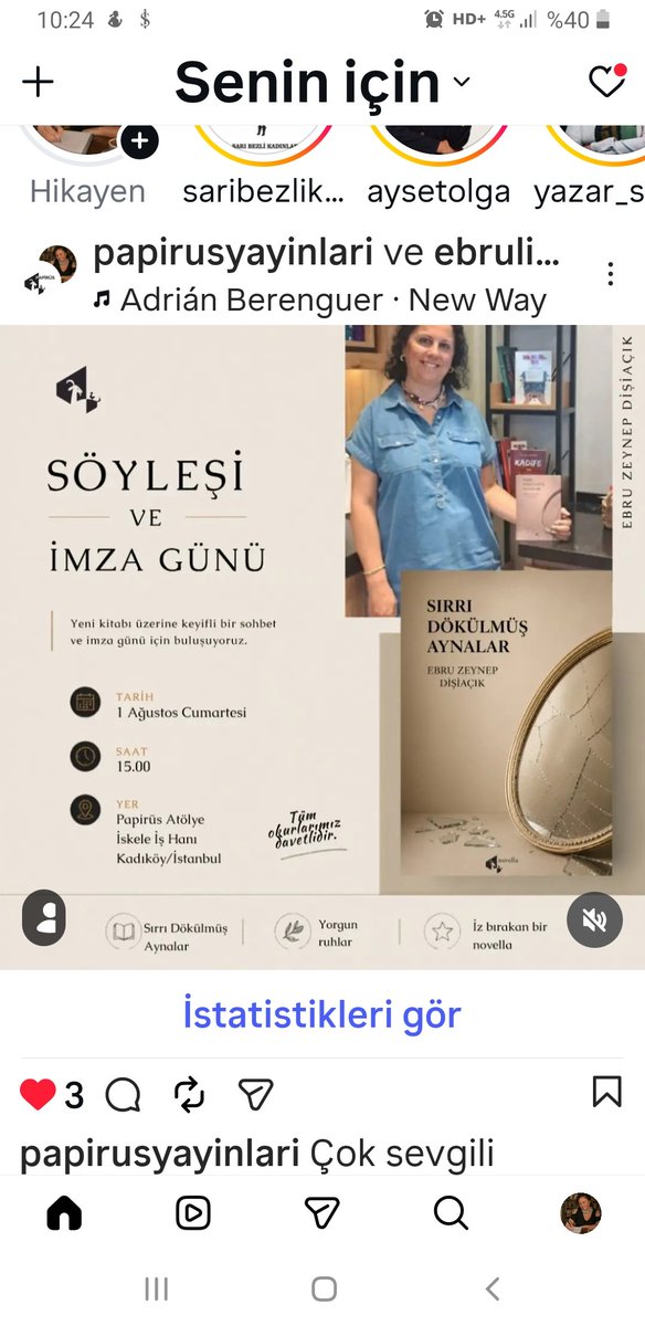 nun_lt's tweet photo. 1 Ağustos Cumartesi günü saat 15.00 te kitap severleri ve dostları Kadıköy Papirüs Yayınevine bekliyorum...
#imzagunu #soylesi #papirusyayinevi #kitabim #sirridokulmusaynalar #yazar https://t.co/RYsOBWu7EW