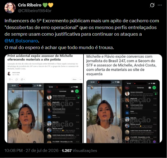 david_agape_'s tweet photo. Virei influencer e excremento só porque desagradei a candidata de uma galera. Fui acusado de ser duguinista, de fazer ataques à Michelle e perseguir a direita!

Uns disseram que não era o momento certo porque atrapalhará a campanha da Michelle pro Senado. Há gente exigindo que eu apague a reportagem (que só reportou fatos posteriormente confirmados pelo assessor) porque ela estaria sendo mal interpretada e instrumentalizada por "eduardistas". Houve quem me mandasse me calar.

Amigos, meu papel não é eleger políticos, é expor os fatos. A militância em prol dos políticos e a interpretação dos fatos é papel de vocês.  

Incrivelmente, muitas dessas pessoas são as mesas que louvaram meu trabalho no Twitter Files e na Vaza Toga. Trabalhos pelos quais fui perseguido pelo sistema. Agora me tratam como cocô.

Eu não tenho compromisso com político nenhum. Não sou candidato, não sou filiado a partido político. Não sou imune a críticas, podem criticar. Mas tentem refutar os fatos usando argumentos lógicos e plausíveis.

Eu faço jornalismo independente. Por isso, certamente, em algum momento, desagradarei o político que você gosta. Se você procura alguém pra eleger seu candidato, procure em outro lugar.