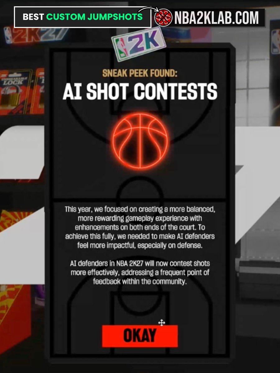 NBA2KLab's tweet photo. 2K27 Gameplay News AI Shot Contest Update https://t.co/lX1OiIUQ6A