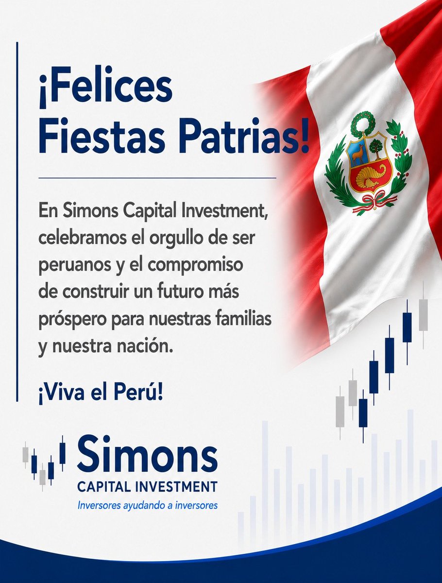 simonscapital's tweet photo. 🇵🇪 ¡Felices Fiestas Patrias!

En Simons Capital Investment celebramos el orgullo de ser peruanos y el compromiso de construir un futuro más próspero con educación, disciplina y decisiones financieras responsables.

¿Qué es lo que más te enorgullece del Perú?

🤍❤️ ¡Viva el Perú! https://t.co/c4Z0802pkl