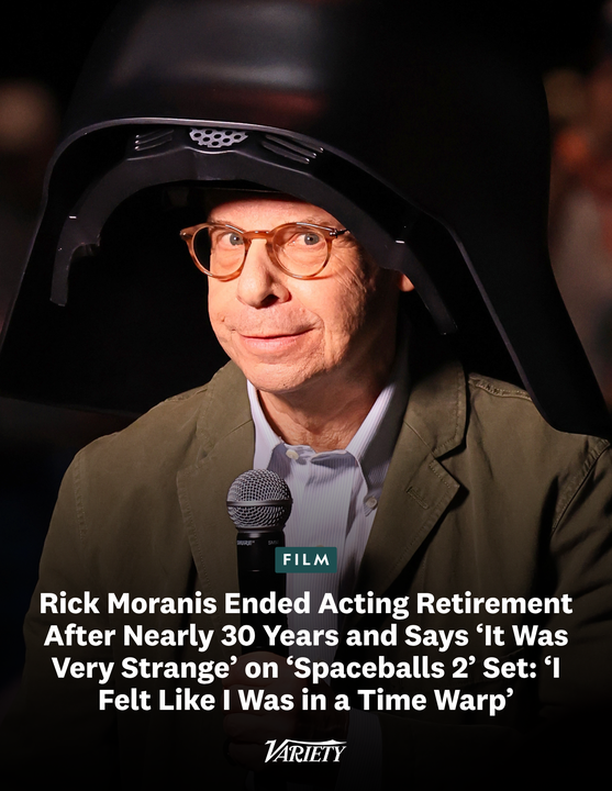 Variety's tweet photo. Rick Moranis ended his acting retirement after nearly 30 years to reprise Lord Dark Helmet in "Spaceballs 2." Being on set again was "very strange" for him at first.

“Well, I kept having to pinch myself because I would look at Daphne [Zuniga] and Bill [Pullman] and George Wyner. And then there were all these young people. And I realized I was their age 39 years ago when we made this. And here we are now and my kids are the age of this. I felt like I was in a time warp, but I was in that outfit and wearing the helmet. And it just felt very strange to be honest with you. But it started to feel really good and I really started to love it." (via People)

https://t.co/gYKRPPRJGK