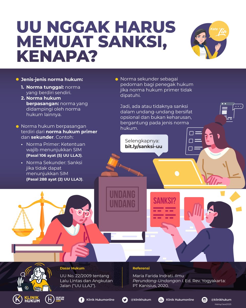 klinikhukum's tweet photo. Undang-Undang pada dasarnya nggak harus memuat sanksi. Apa alasannya? Simak pada infografis berikut!

Selengkapnya: https://t.co/IyQk6UTzFe

#klinikhukum #hukumonline #melekhukum #infografishukum #uu https://t.co/hsdKAMTwBy