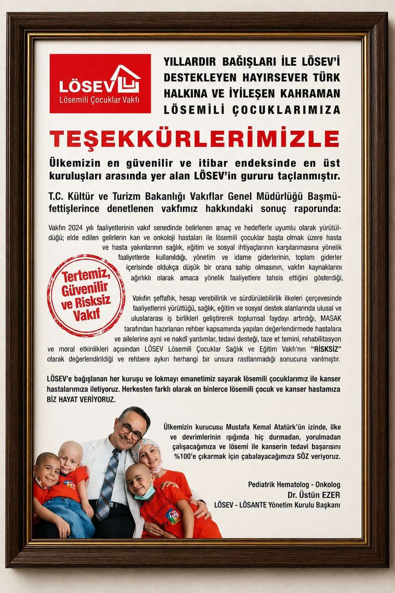 SevimBALAL1's tweet photo. LÖSEV olarak TÜRKİYENİN en güvenilir en risksiz vakfı ilan edildik.
Teşekkürler TÜRKİYE. 🇹🇷
Teşekkürler kıymetli BAĞIŞÇILARIMIZ.  BU GÜNKÜ  Gururumuz 🤝👏👏
LÖSEV HAYAT VERİR. 
@losev1998 @mervekoskerogIu https://t.co/KJC1fzoquq