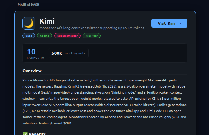 AIDASHBD's tweet photo. @jkenney Kimi Moonshot AI's long-context assistant supporting up to 2M tokens. https://t.co/9wBCFk3KzI https://t.co/3SaGgiju9M