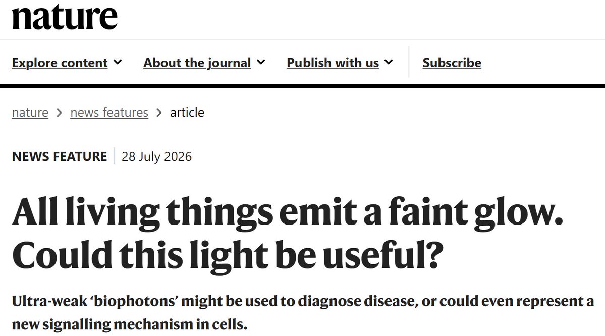 niroshajmurugan's tweet photo. You emit light. 

Expanding biology beyond molecules allows us to consider another layer of life: how energy, including light, may reflect and perhaps help coordinate biological activity.

Thank you to @JoMarchant  and @Nature for featuring our work alongside other leaders in the field, and for opening a broader conversation about what might be possible, the tools we must build, and the next generation of scientists we must train.

Now, we have the opportunity to determine what the light of life is telling us.