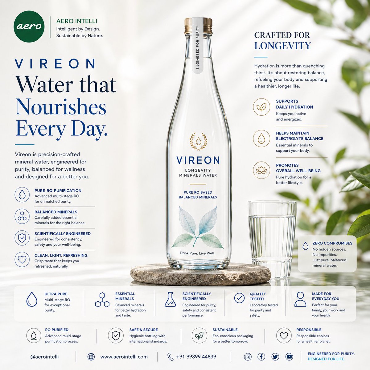 aerointelli's tweet photo. Water, Reimagined with Precision.

Introducing Vireon Longevity Minerals Water—where advanced purification meets thoughtfully balanced minerals to deliver a clean, refreshing drinking experience.

Every bottle begins with multi-stage RO purification and is enhanced with carefully selected minerals to ensure consistent quality, purity, and taste. At Vireon, we believe premium water isn't defined by its source—it's defined by the science, precision, and care behind every drop.

Designed for modern lifestyles, Vireon is crafted to support everyday hydration with a crisp, refreshing taste you can enjoy anytime.

Pure by Science. Crafted for Everyday Wellness.

🌐 https://t.co/dLTsCXtyuF⁠
📞 +91 99899 44839
📍 Hyderabad, India

#vireon #mineralwater #hydration #wellness #aerointelli