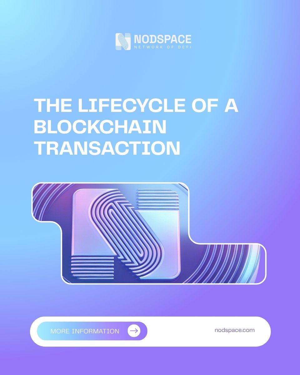NodspaceLimited's tweet photo. The Lifecycle of a Blockchain Transaction

Every blockchain transaction follows a structured lifecycle from creation to permanent storage on the distributed ledger. The process begins when a user signs a transaction with their private key and broadcasts it to the blockchain network.

Network nodes verify the transaction by checking its validity, digital signature, and available balance. Once verified, the transaction enters a pool of pending transactions, waiting to be included in the next block.

After the block is validated through the network's consensus mechanism, the transaction becomes a permanent part of the blockchain. This lifecycle ensures that every transaction is securely verified, transparently recorded, and protected from unauthorized modification.