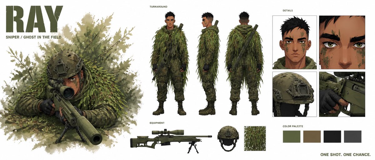 Cinematic Sniper Character Bible Sheet