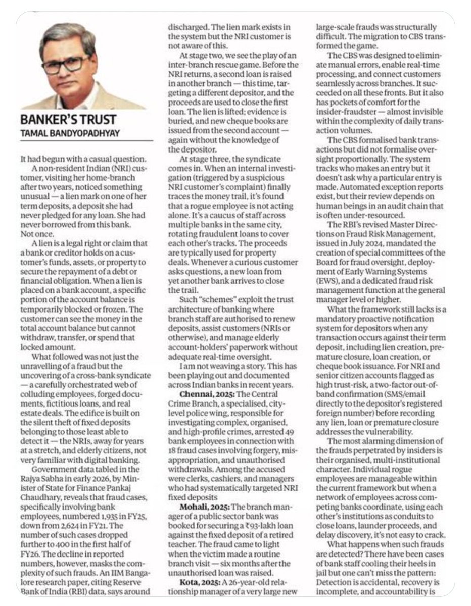madhav_ghodekar's tweet photo. Alarm bells for bank depositors when insiders turn fraudsters. Not a lone employee of one bank, a syndicate works across banks… Untold story needs to be told as customer service is high on the agenda of Govt and regulators. Latest #BankersTrust . https://t.co/uWRgpOcfBc