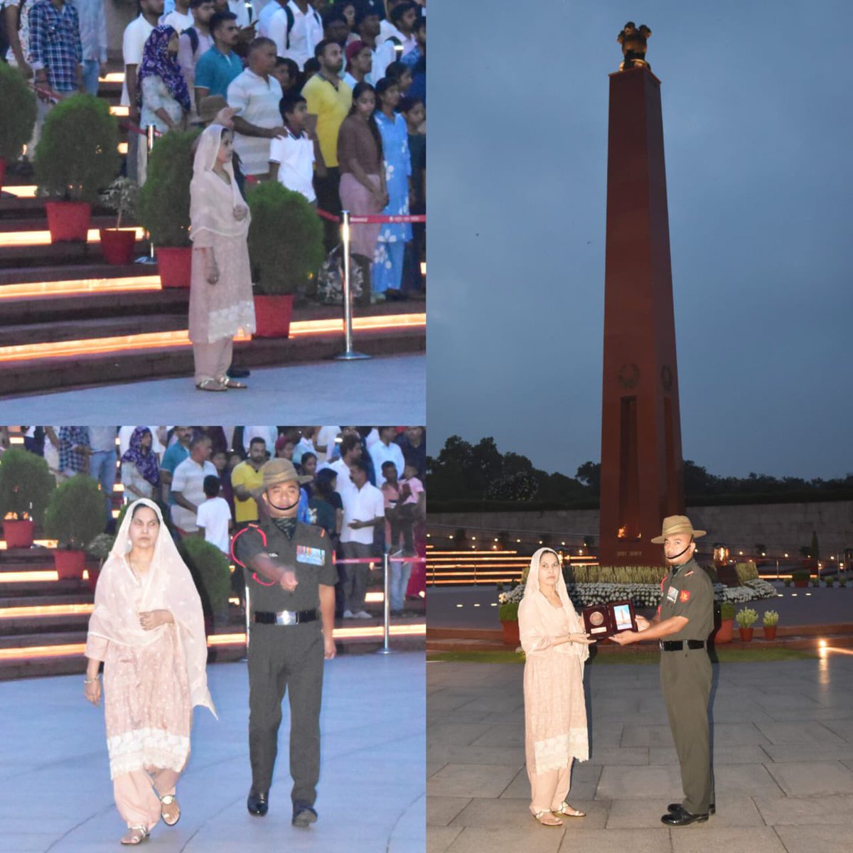 salute2soldier's tweet photo. In a poignant #NextOfKin ceremony at #NationalWarMemorial, Mrs Nasrin Begum, wife of LNk Abdul Khalik, SM, #118EngrRegt, laid a wreath at #AmarChakra, honouring his valour and sacrifice. The solemn tribute moved visitors from all walks of life. #LestWeForget. https://t.co/0OQ6GzCxen