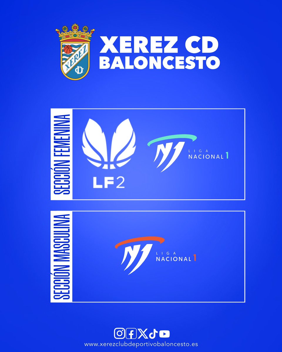 XerezCDBasket's tweet photo. OFICIAL💙 | 🎙️El Xerez Club Deportivo Baloncesto participará en 3 Primeras Categorías⛹️‍♀️⛹️

🔵Sección Femenina: Liga Femenina 2 (FEB) y N1 Femenino (FAB)
🔵Sección Masculina: N1 Masculino (FAB)

Desde la base hasta la élite, forjamos hoy el latido de nuestra ciudad💙

#BXCD https://t.co/ccC6oauJEi