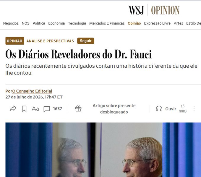 evandroratho's tweet photo. Os diários do Dr. Fauci evidenciam que a pandemia foi uma fraude. Todos os que acreditaram nela precisam refletir sobre a facilidade com a qual foram manipulados. https://t.co/DknAVVCAPM