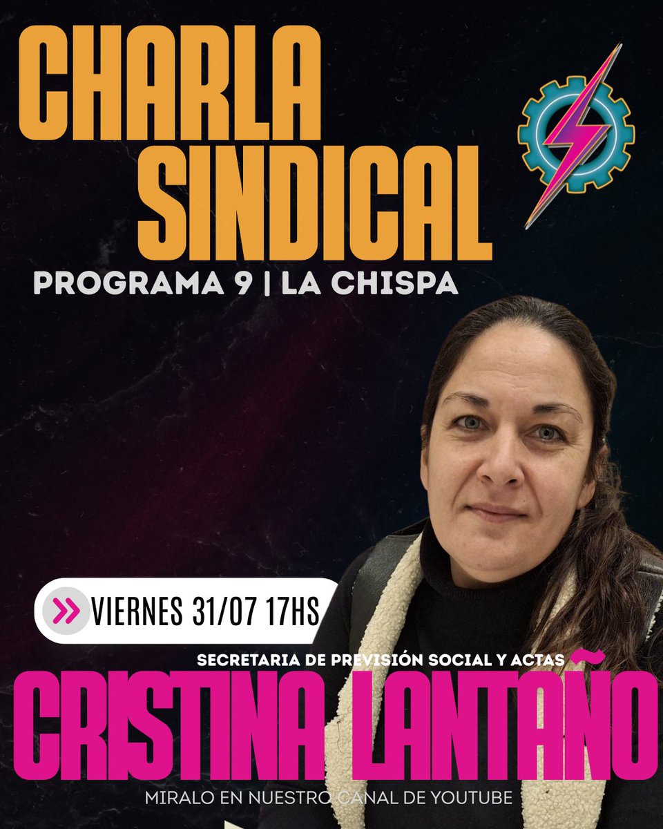 lachispalyf's tweet photo. ⚡️ #CharlaSindical junto a Cristina Lantaño, secretaria de Previsión Social y Actas, y Valeria Pérez Martin, abogada y asesora legal del Sindicato Luz y Fuerza Mar del Plata.

🧨 Este viernes a las 17 hs por nuestro canal de YouTube Luz y Fuerza MDP.

#LaChispa #Streaming https://t.co/HkhmYCJcVv