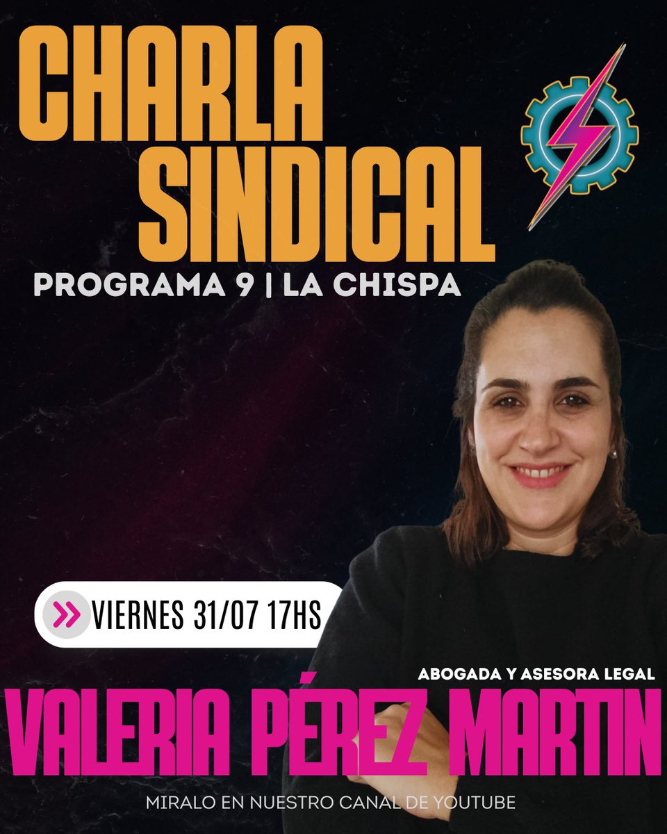 lachispalyf's tweet photo. ⚡️ #CharlaSindical junto a Cristina Lantaño, secretaria de Previsión Social y Actas, y Valeria Pérez Martin, abogada y asesora legal del Sindicato Luz y Fuerza Mar del Plata.

🧨 Este viernes a las 17 hs por nuestro canal de YouTube Luz y Fuerza MDP.

#LaChispa #Streaming https://t.co/HkhmYCJcVv