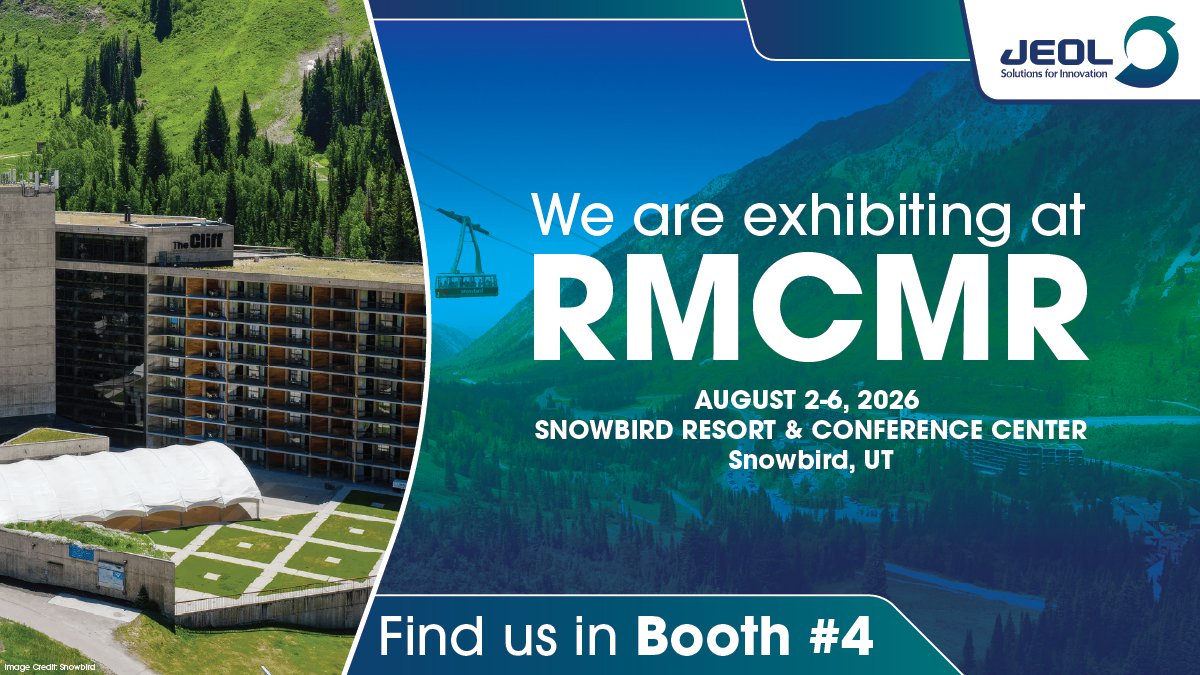JEOLUSA's tweet photo. Find us at Rocky Mountain Conference on Magnetic Resonance (RMCMR) next week in Snowbird, UT. 
JEOL USA will be exhibiting at Booth 4 from August 2-6 showcasing the latest solid-state NMR solutions. We hope to see you there! https://t.co/wRgDQyre3i