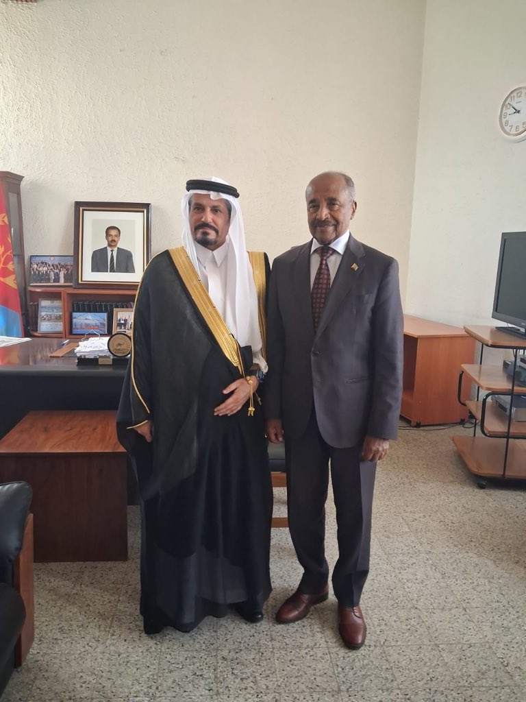 GhideonMusa's tweet photo. His Excellency the Eritrean Minister of Foreign Affairs, Mr. Osman Saleh, met today with His Excellency Ambassador Mu’shal bin Hamdan Al-Ruqayhe of the Kingdom of Saudi Arabia, at the headquarters of the Eritrean Ministry of Foreign Affairs.

During the meeting, topics of mutual interest were discussed, along with ways to strengthen the strategic partnership between Eritrea and the Kingdom of Saudi Arabia, affirming the urgent need to deepen economic cooperation.