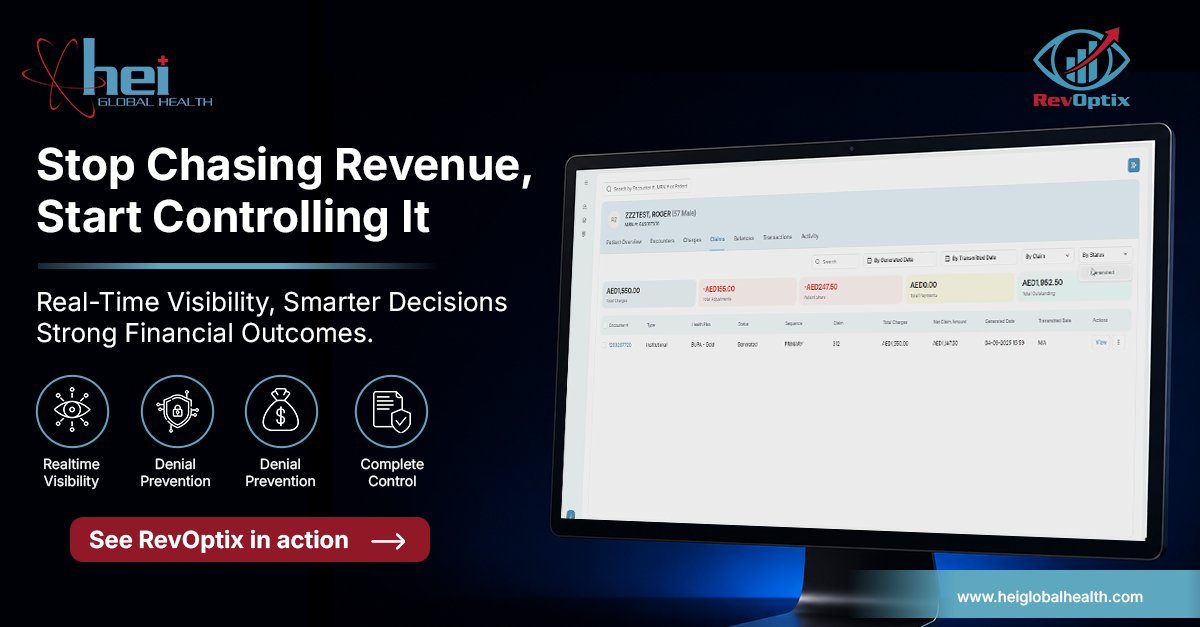HEIGlobalHealth's tweet photo. Stop chasing revenue. Start controlling it.

RevOptix by @HEIGlobalHealth delivers: 
✅ Real-Time Visibility 
🛡 Denial Prevention 
⚡ Faster Claims Processing 
🎯 Complete Control

🔗 https://t.co/nnQ6raILXc

#RCM #HealthTech #RevOptix #MiddleEast #GlobalHealth https://t.co/H9VxeqenMG