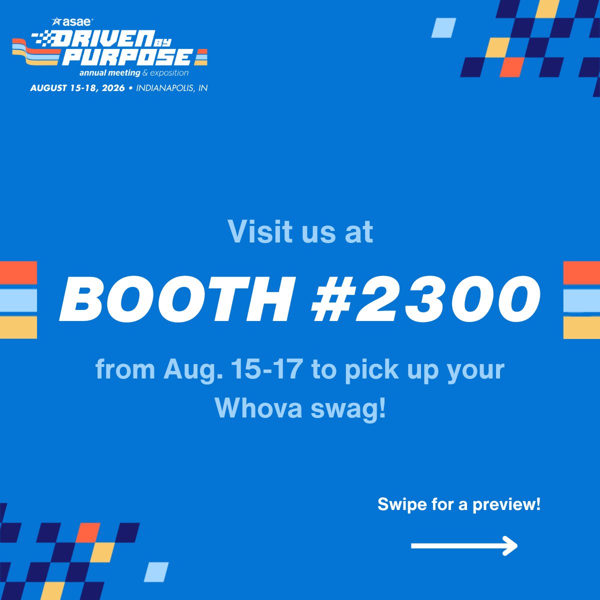 WhovaSupport's tweet photo. Get a Whova tote bag or measuring tape when you visit Booth #2300 at ASAE 2026! 📏🛍️

We’ll be exhibiting at ASAE in Indianapolis from August 15-17th. Stop by to say hi and pick up your swag while supplies last. We can’t wait to meet you!

#ASAE26 #AssociationManagement https://t.co/eLuRSfaqyc
