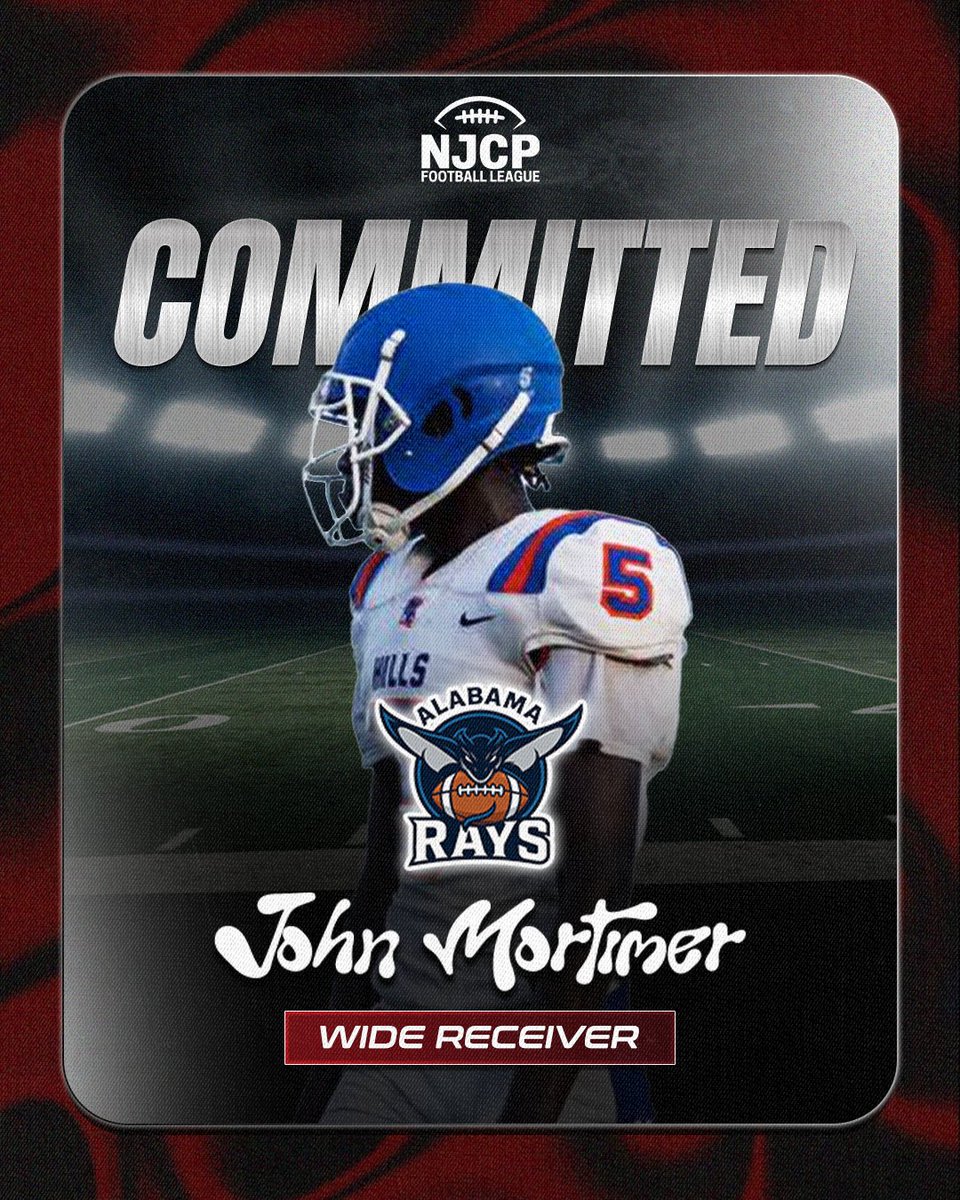 NJCP_Football's tweet photo. Officially welcoming John Mortimer (@_steppin4christ ) to the NJCP Football League. 🔥

Mortimer has committed to the Alabama Rays for the 2026 season, bringing dependable hands and playmaking ability to the receiving corps.

Welcome to the Rays, John. Time to make your mark.

IG @_.steppin4christ
X @_steppin4christ

#JuniorCollegeFootball #HighSchoolFootball #HSFootball #StudentAthlete #FootballRecruit