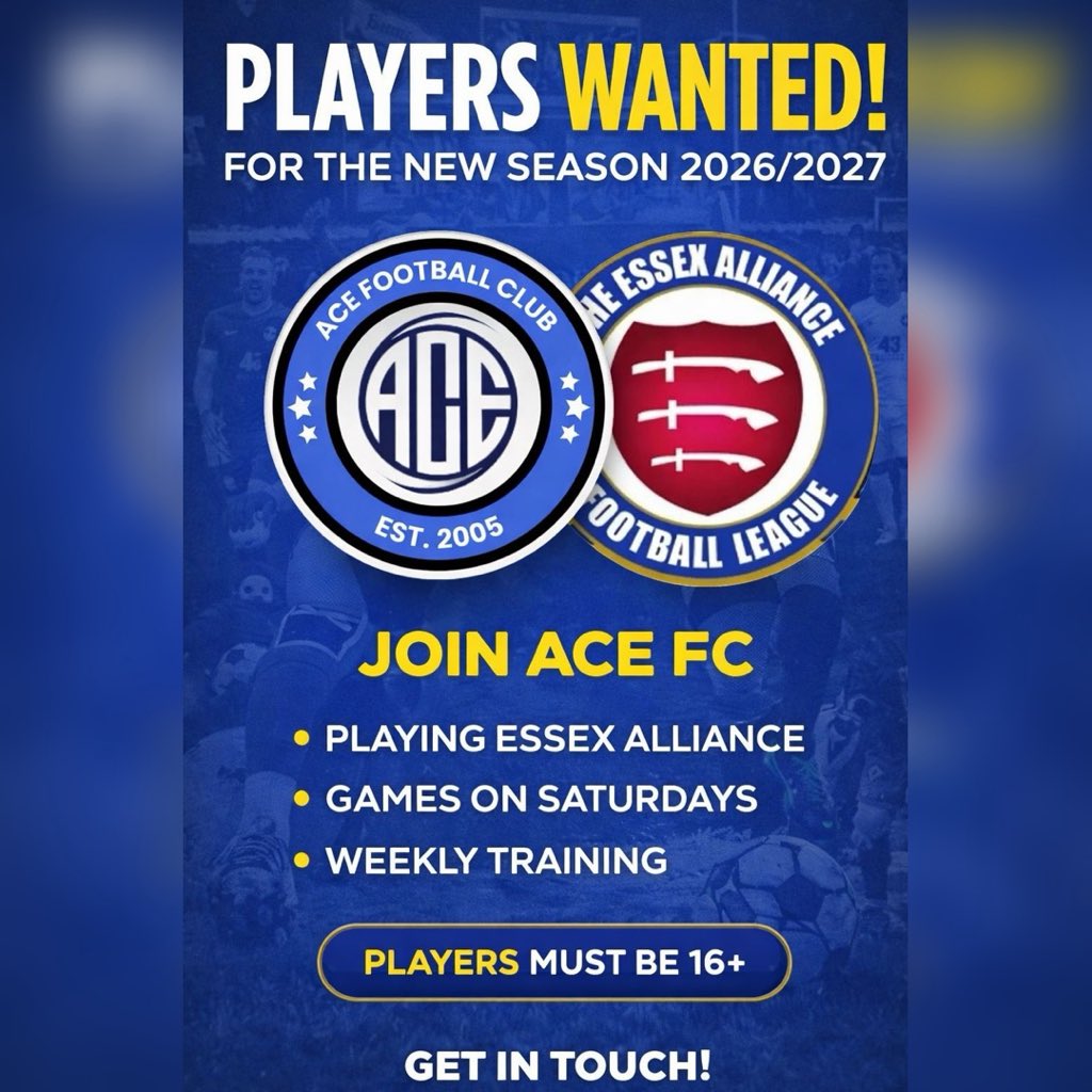 ACE05FC's tweet photo. Looking for a club? Get in touch Essex Alliance Premier Division West @FreeAgentsFC https://t.co/GvpCPHgJOY