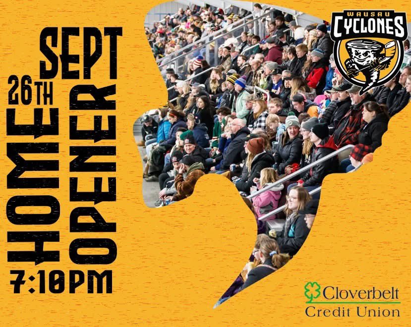 WausauCyclones's tweet photo. Hockey in Wausau is back September 26th! The first 500 fans will receive a Magnet Schedule Giveaway presented by Cloverbelt Credit Union. Single game tickets go on sale August 25th at 10am. #GoClones https://t.co/QjTJL3Azp3
