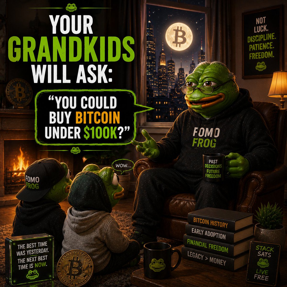 FOMOFROGHQ's tweet photo. Imagine explaining to your grandkids that Bitcoin was once under $100,000...
And you did nothing. π
#Bitcoin #BTC #Crypto #FOMOFROG https://t.co/BaLAl8DWTp