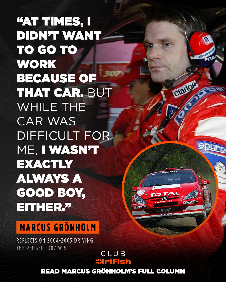 DirtFishRally's tweet photo. 2004-05 wasn't Marcus Grönholm's favorite period in the WRC 😬

He reflects openly on his time with the Peugeot 307 WRC in his latest Club DirtFish column ✍️ https://t.co/S7Q1yI6wfG