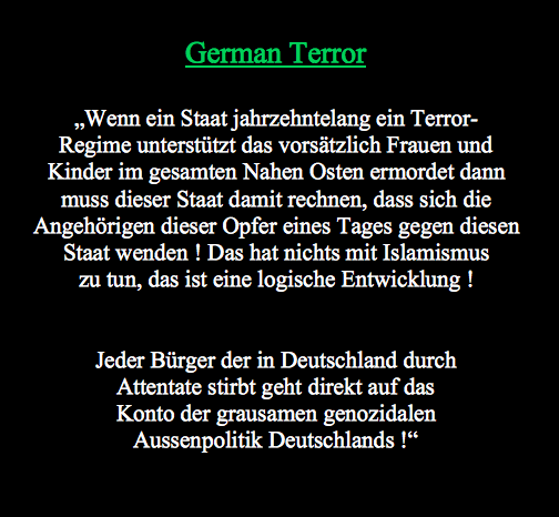 RobertJLorenz's tweet photo. "In Deutschland sterben unschuldige Zivilisten weil Deutschland einfach nicht aufhören will unschuldige Zivilisten in anderen Staaten zu ermorden ! Solange wir töten werden auch wir getötet werden, so einfach ist das !"

#Merz #Pistorius #Wadephul #Trump #Gaza #Libanon #Iran https://t.co/iHxaHc7SpW