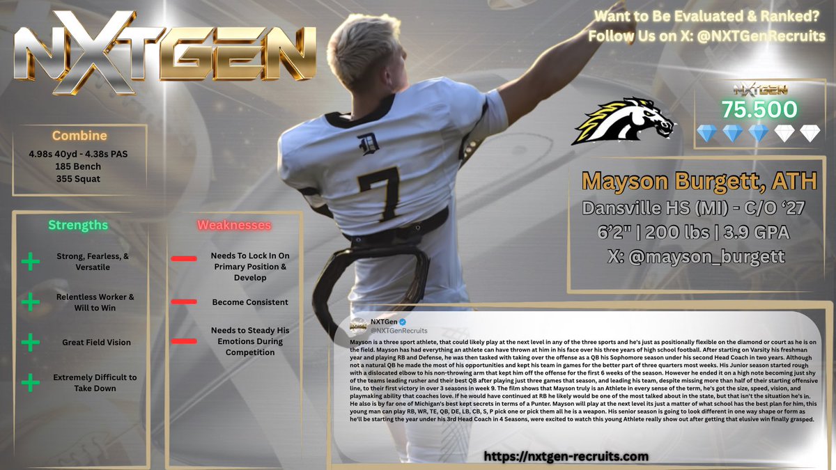 jwilkinson_nxt's tweet photo. @NXTGenRecruits Student-Athlete and @AggiesAthletics QB/LB/S/P - Pure Athlete:

Mayson Burgett - @mayson_burgett (Holds 1 Offer - @AdrianCollegeFB)

#NXTGENELITE

@BrendonBernst @egastonej @mrlongshore @MIFootballScout @MichFBFrenzy @spartygraham42 @JoeArrigo_ https://t.co/XTDkdF5hZt