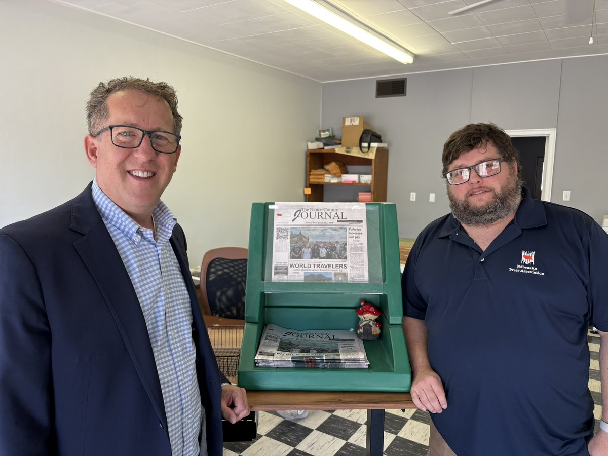 RepAdrianSmith's tweet photo. Thank you, Rick, for letting me stop by the Nance County Journal on my way through town during my district travels. 

Appreciated the opportunity to share how the Working Families Tax Cuts are benefiting Nebraskans and give an update on my recent work in Washington! https://t.co/zKG9v6y5uz
