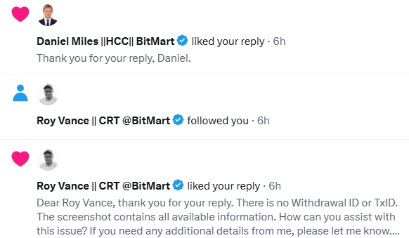 Paradoxox89's tweet photo. @BitMartExchange Please be vigilant and protect yourself from scams by these individuals. https://t.co/hwmA1l0W7d