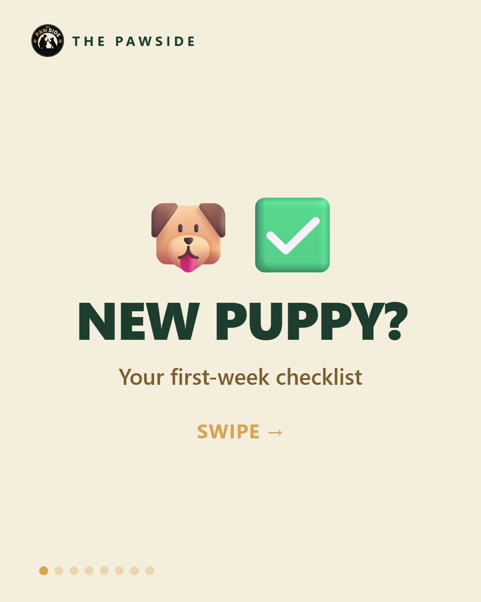 thepawside's tweet photo. 🐶✅ NEW PUPPY? Your first-week checklist — 7 must-dos. (Full set on our IG @thepawside_)

📘 https://t.co/t8eEVMEtgX
#newpuppy #puppytraining https://t.co/1RBYLpVPoh